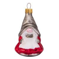 Ёлочное украшение "Волшебный гномик 2" серый, в подарочной упаковке h-9 см