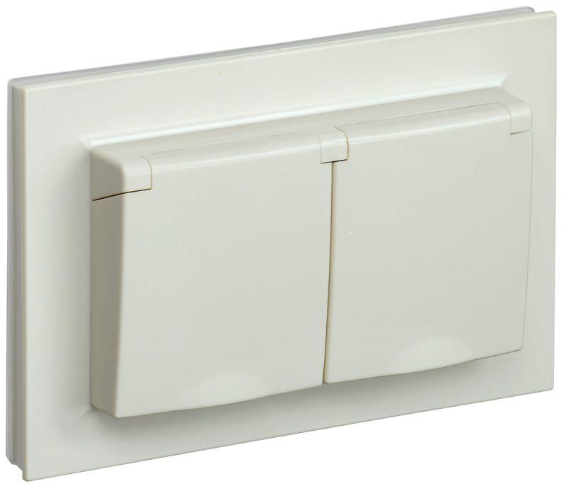 Розетка 2-м СП BRITE РСбш12-3-44-БрКр 16А в сборе IP44 с крышкой беж. IEK BR-R26-16-44-K10-F