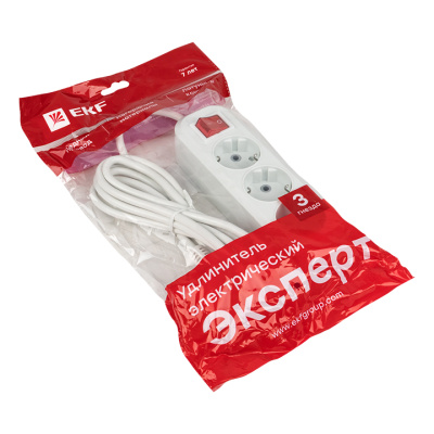 Удлинитель "Эксперт" 3 гнезда 3 метра 16А/3,5кВт с выключателем и заземлением ПВС 3х1 EKF PROxima