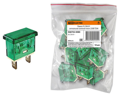 Лампа YL238-01 сигнальная зеленая неон 230В TDM