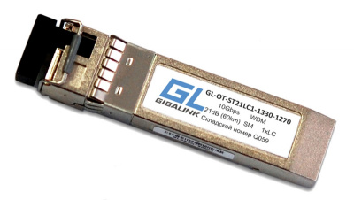 Модуль SFP+ WDM GIGALINK GL-OT-ST21LC1-1330-1270, 10Гбит/с, SM, LC, 21 дБ, до 60 км, DDM