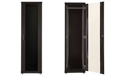 Шкаф телекоммуникационный напольный 19", 24U(800x1000), ШТ-НП-М-24U-800-1000-С-Ч, передняя дверь стекло, черный ССД
