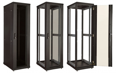 Шкаф телекоммуникационный напольный 19", 24U(800x1000), ШТ-НП-М-24U-800-1000-С-Ч, передняя дверь стекло, черный ССД