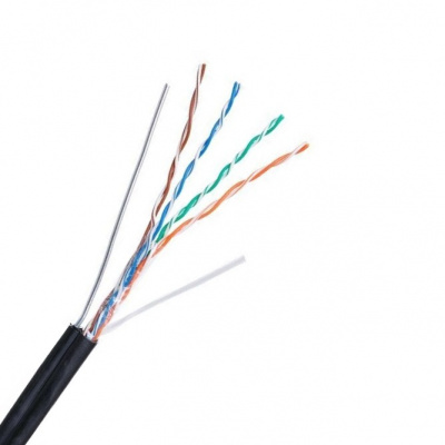Кабель NETLAN U/UTP 4 пары, Кат.5e, медь, с тросом, внешний, черный 305м EC-UU004-5E-PE-SW-BK