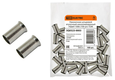 Наконечник штыревой втулочный неизолированный НШвН 1006 (100 шт) TDM