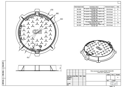 Люк чугунный с замком ВЧШГ тип ТМ "Д400" КК.2-60 ГОСТ3634