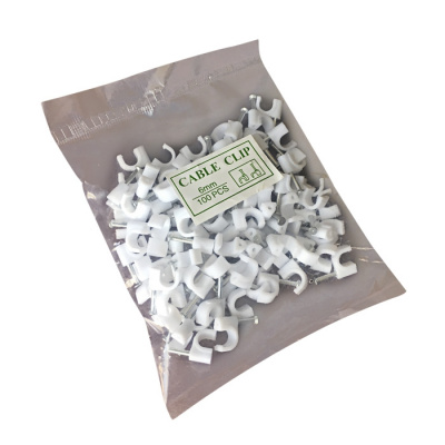 Скоба пластиковая с гвоздем, круглая 6 мм (100 штук)