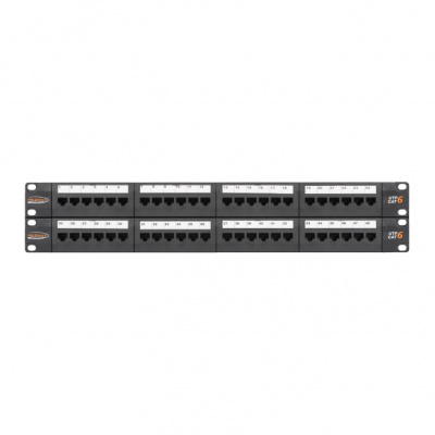 Коммутационная панель 19", 2U, 48 портов, Кат.6, RJ45/8P8C, 110/KRONE, T568A/B NIKOMAX NMC-RP48UE2-2U-BK
