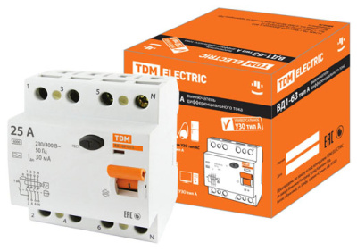 УЗО ВД1-63 4Р 25А 30мА тип А TDM