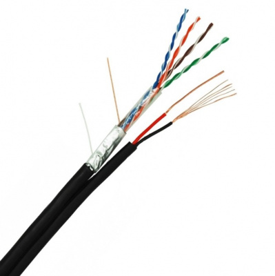 Кабель NETLAN F/UTP 4 пары, Кат.5e, медь,с силовым кабелем, внешний, черный 305м EC-UF004-5E-PC075-PE-BK