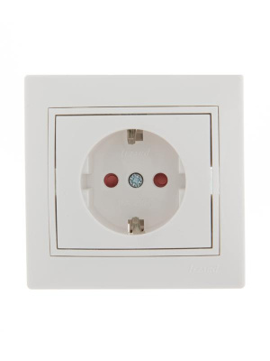 Розетка 1-м СП Mira 16А IP20 с заземл. защ. шторки с бел. вставкой керамика бел. LEZARD 701-0202-124